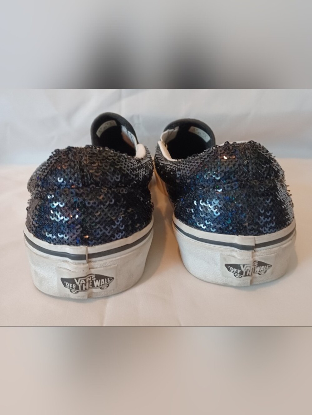 Vans Classic Slip-On Micro Sequin Skateboard Sneakers in Sparkly Black - Picture 6 of 8